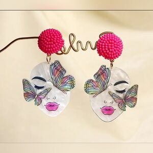 NEW! 2 For 25$ Pink and Multicolor Butterfly Face Earrings NEW